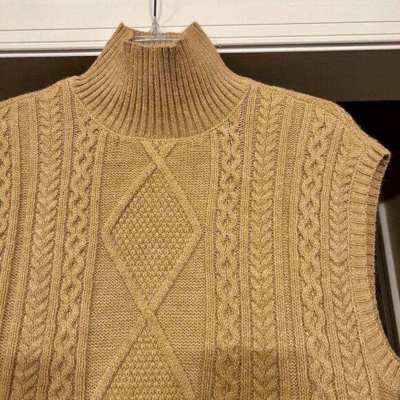 Vero Moda Cable Knit Camel Tan High Neck Sleeveless Sweater Vest US Size SMALL - Picture 2 of 2